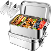 Lunchbox a doppio contenitore, 2-pack di bentobox in acciaio inossidabile per bambini e adulti, con distributore rimovibile, impermeabile e chiusura ermetica, 1400 ml + 1400 ml