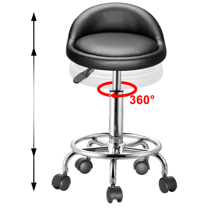 Sgabello con ruote Nero Seduta imobottita e Schienale Basso, Base Acciaio 360