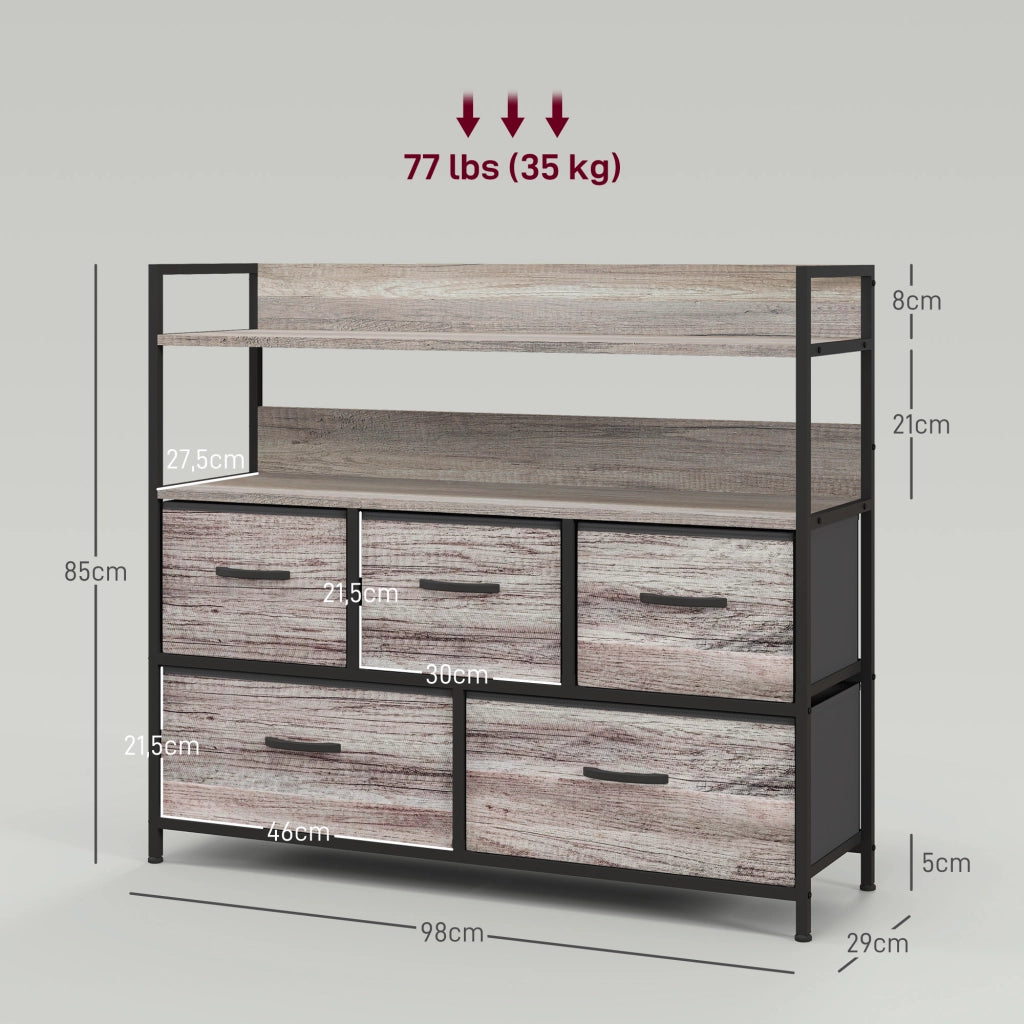 Cassettiera industriale 5 cassetti in tessuto ¨C Xylo ¨C 98x29x85 cm grigio nero
