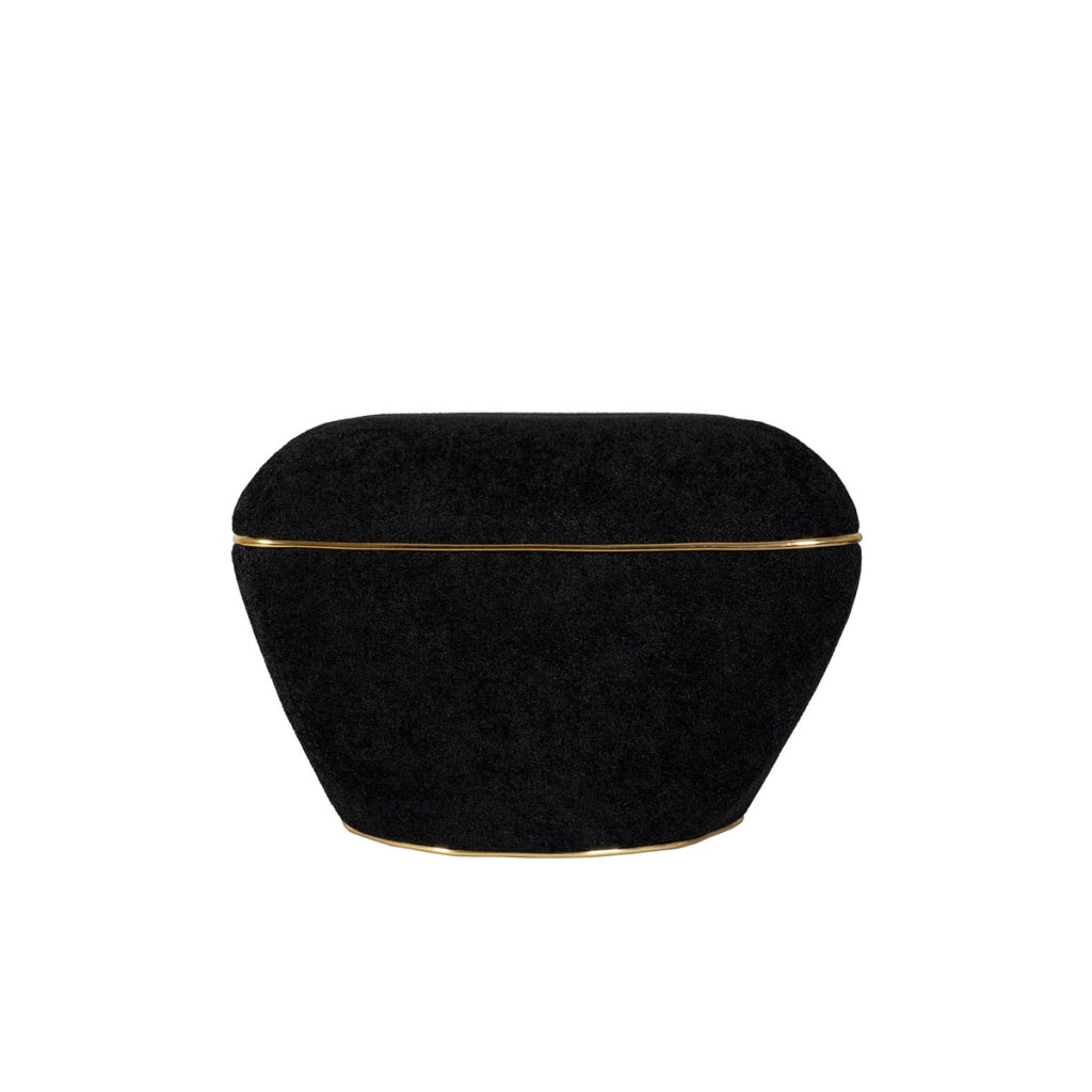 Pouf Contessa nero e oro in velluto e legno di pioppo