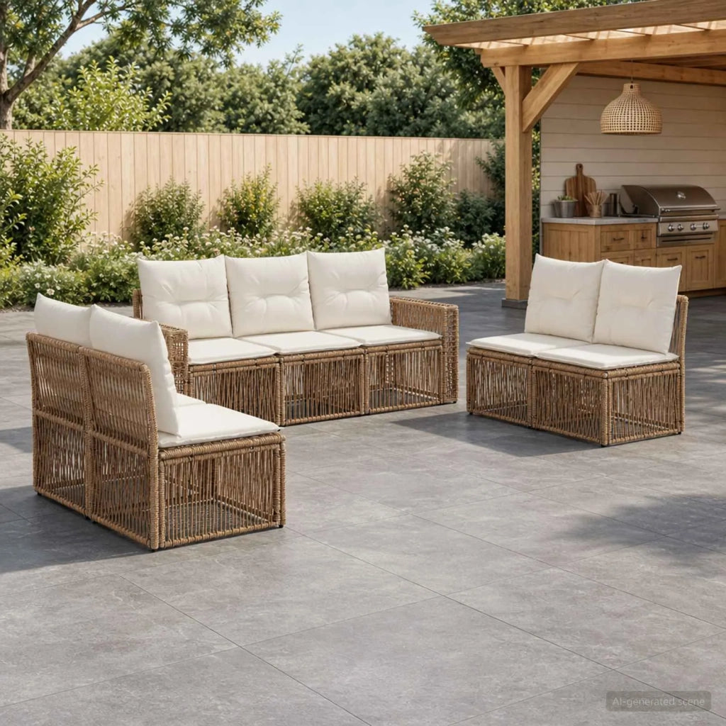 Set Divano da Giardino 7 pz Beige e Bianco Crema polyrattan 3435093