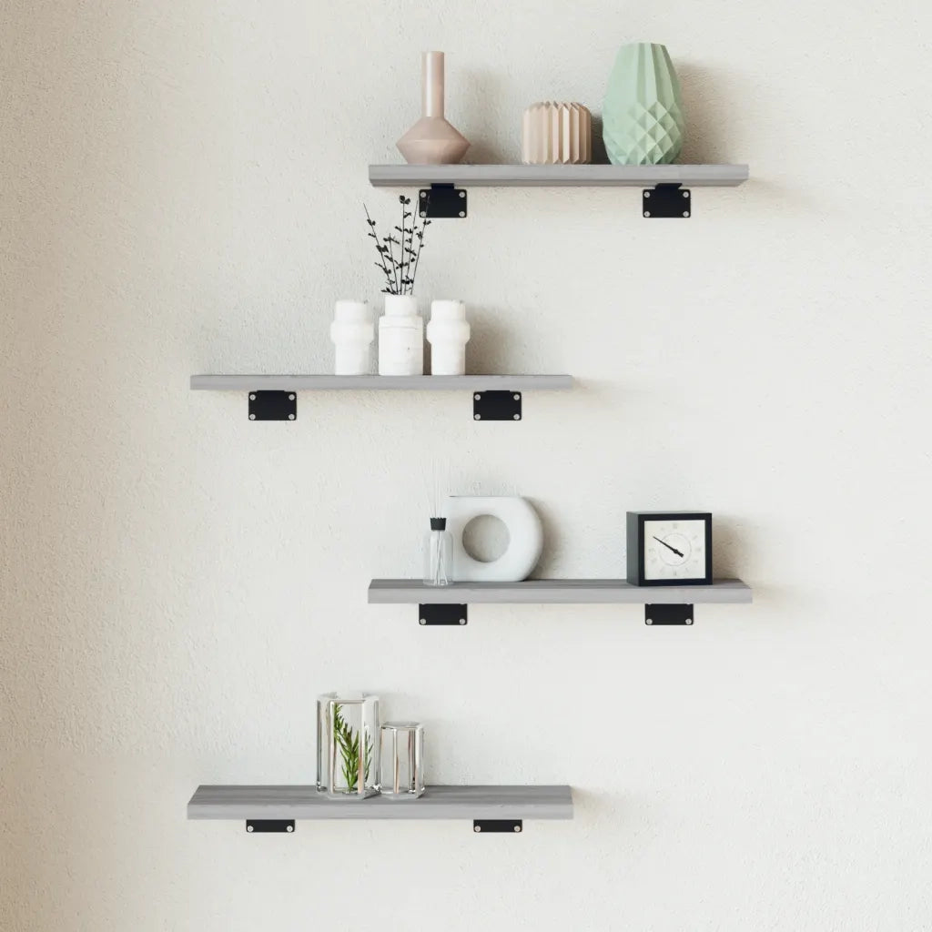 Mensole Parete 4pz Grigio Sonoma 40x10x1,5cm Legno Multistrato 838197
