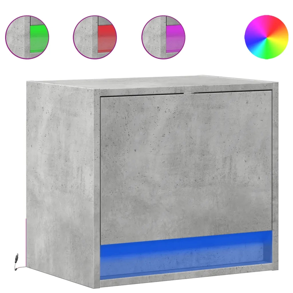 Set di 2 Comodini | Armadio da Notte | Mobiletto da notte a Parete con Luci LED Grigio Cemento