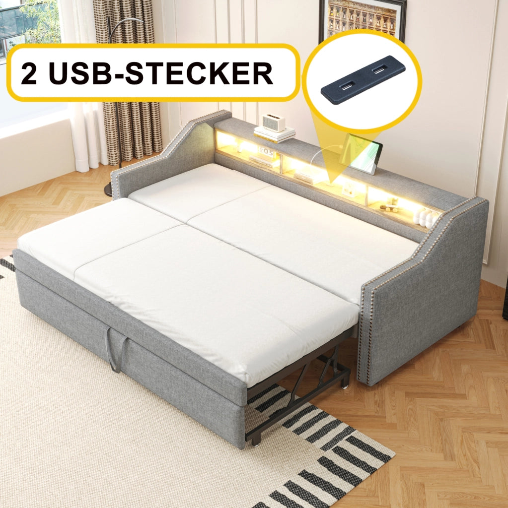 Divano letto imbottito estraibile 90/180x190 cm grigio chiaro