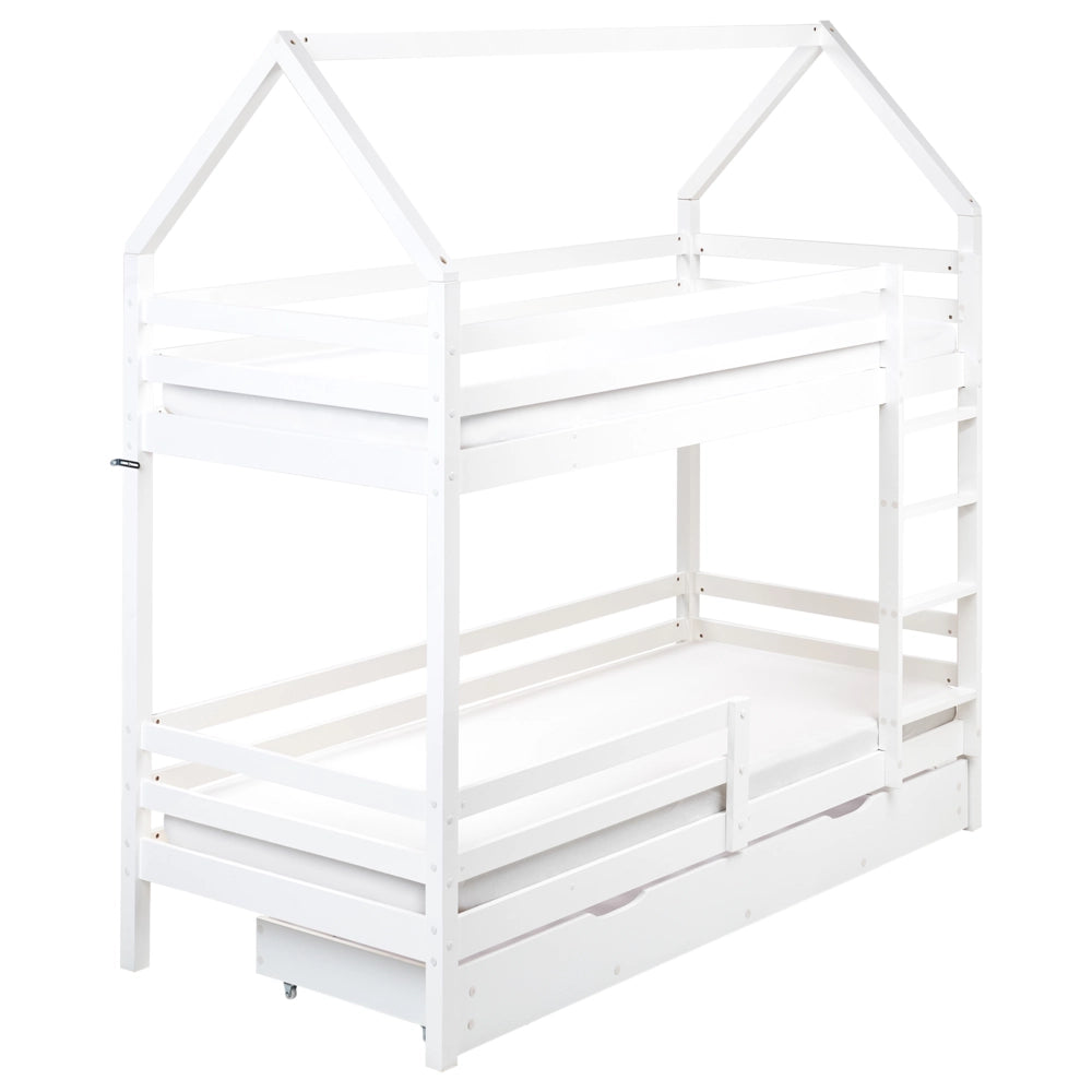 Letto a castello doppio con contenitore in legno di pino bianco UE dimensioni singole 90 x 200 cm Bambini Camera da letto per bambini