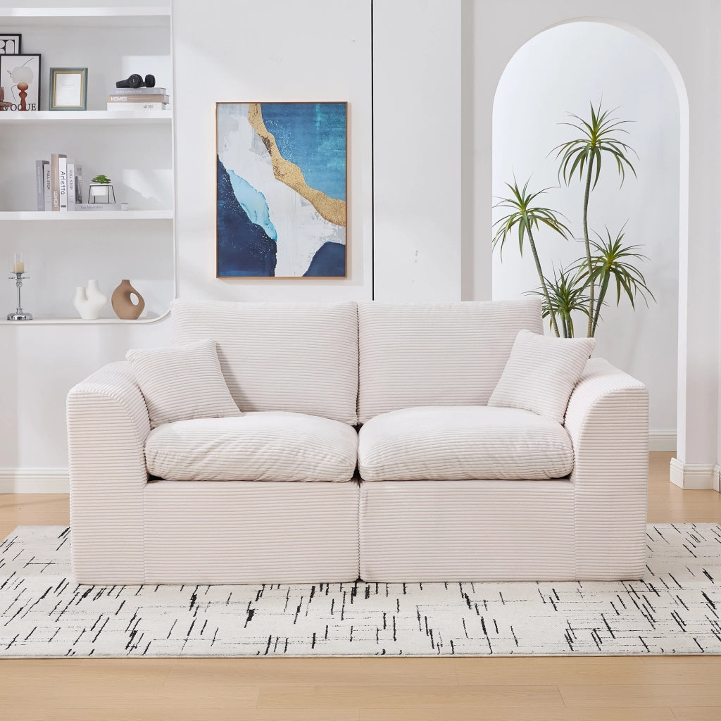 OKWISH Divano 2 Posti da Soggiorno, con Cuscini e Seduta Imbottita, Design Minimalista, Velluto a Coste, Beige
