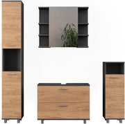 Set di mobili da bagno Ilias, Quercia dorata/antracite, 80.2 cm, composto da mobile lavabo, pensile a specchio, colonna e base media