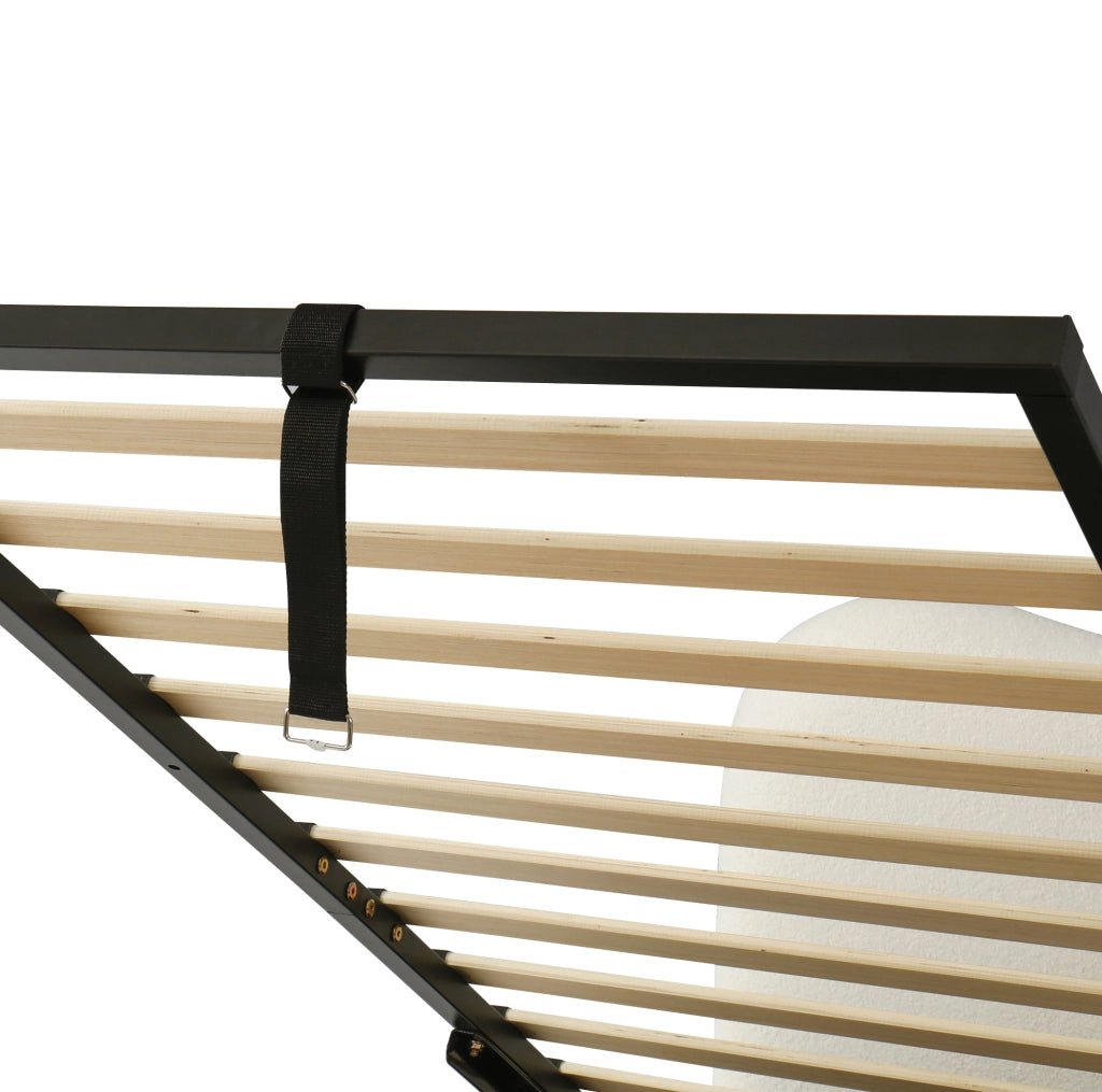 Letto per bambini imbottito con vano contenitore e rete a doghe; tessuto bouclé beige