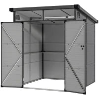 Casetta da Giardino in Plastica Porta Attrezzi con Finestre, Prese d'Aria e Blocco, 1.9x1.9 m, Grigio Chiaro