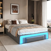 LETTO 90x200 cm in PU Grigio con cassetti e striscia LED, senza testiera