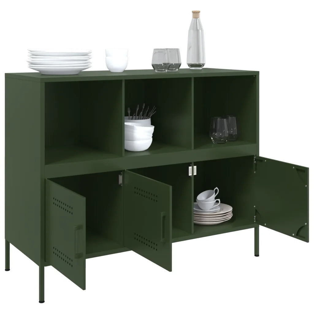 Credenza | Madia | Buffet da pranzo | Armadio da pranzo Verde Oliva 100,5x39x79 cm in Acciaio