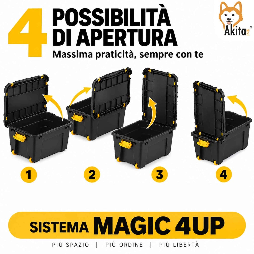 Akitaink Contenitore Box 40L Magic 4UP aperture con Ruote Nero