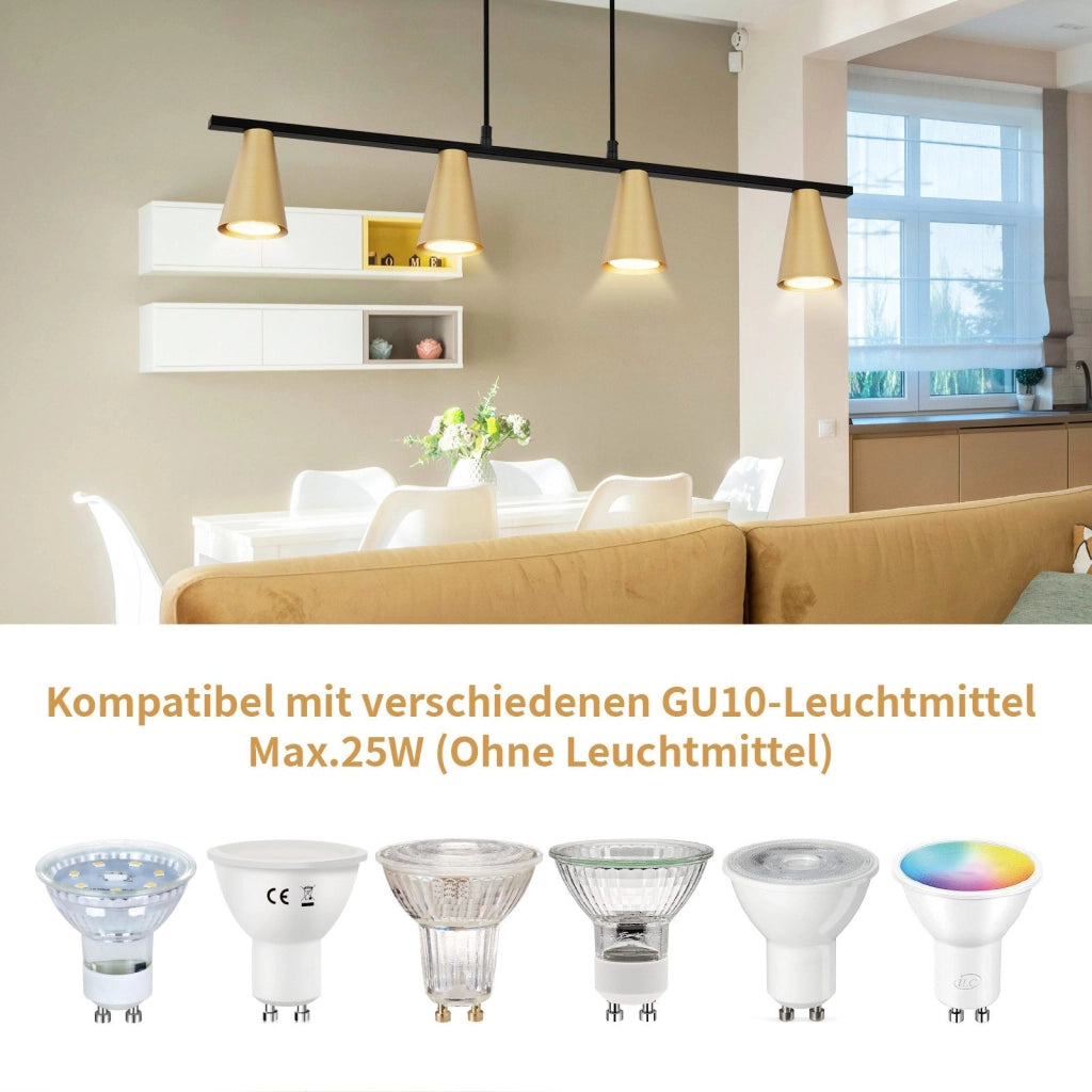 Lampada a sospensione ZMH moderna per sala da pranzo 4 fiamme GU10 lampada a sospensione per soggiorno corridoio
