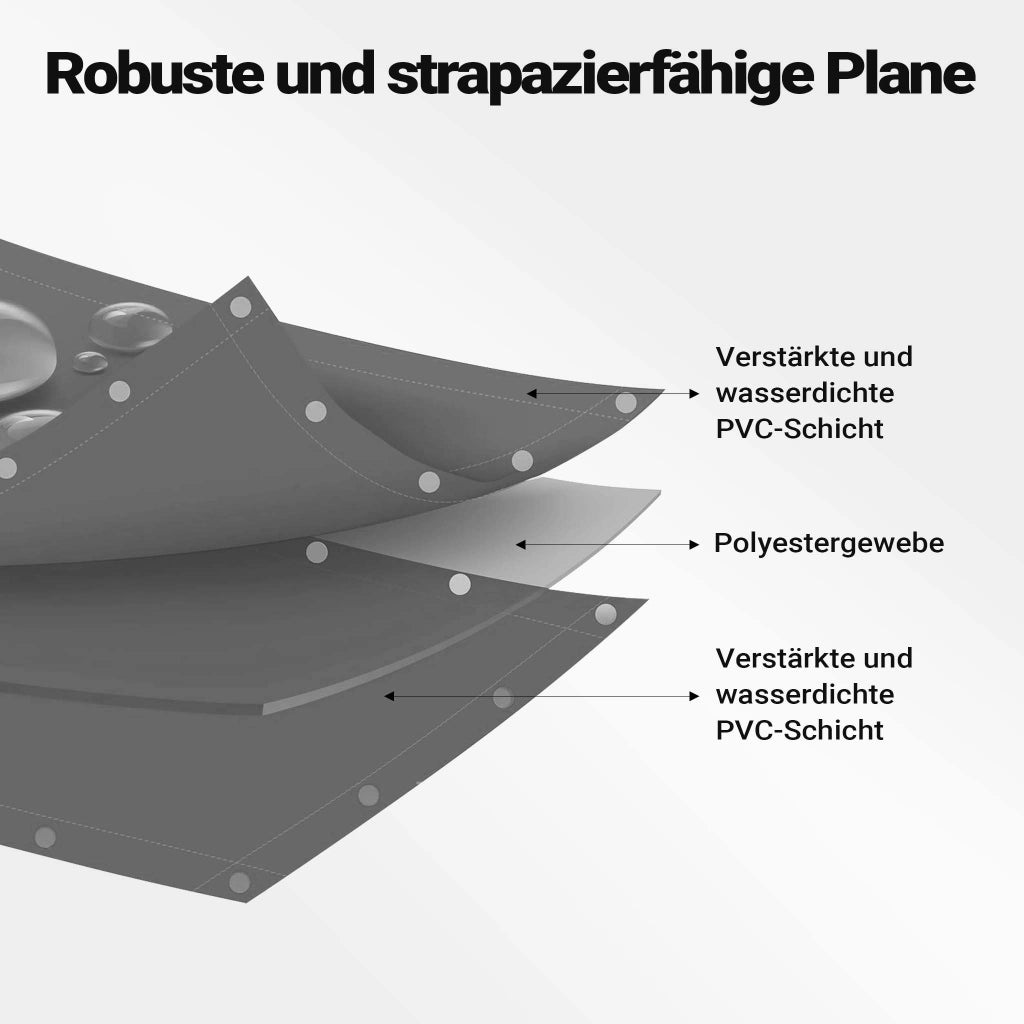 Telone occhiellato grigio 5 x 8 m resistente alle intemperie e a raggi UV, impermeabile, robusto telo di protezione in poliestere 650 g/m² con rivestimento in PVC