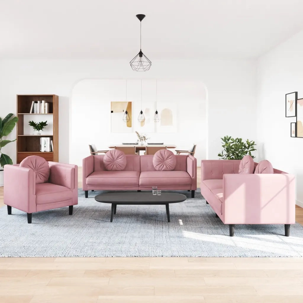 Set di Divani 3 pz con Cuscini Rosa in Vellutocod mxl 116094