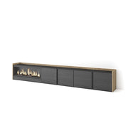 Mobile TV Soggiorno, 315x50x35 cm, Per TV fino a 80", Camino elettrico XXL, Nero e rovere