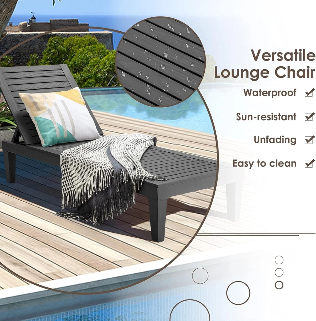 Sdraio da Giardino con Schienale Regolabile in 5 Posizioni, Sdraio Rilassante per Spiaggia, Terrazza e Piscina, 190 x 57,5 x 29 cm, 3 Colori Disponibili (Nero)