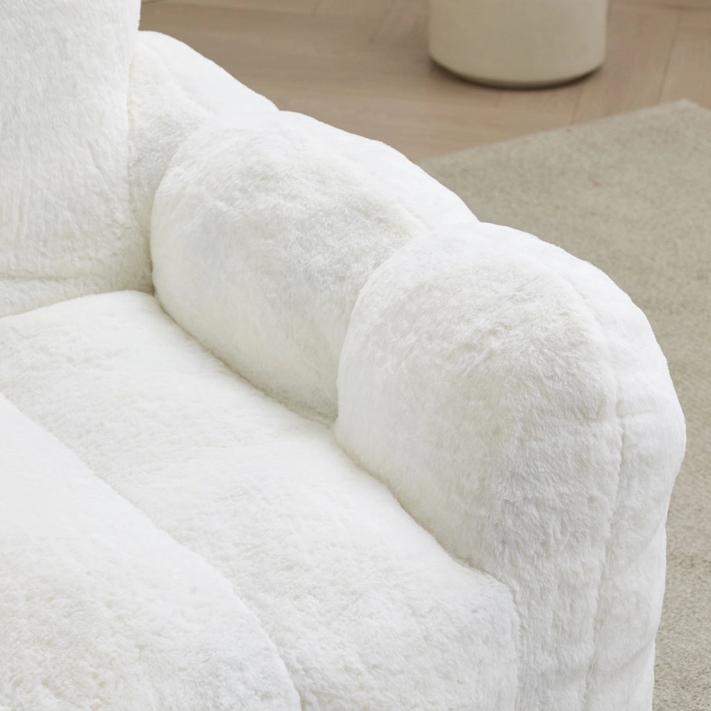 Fauteuil pouf in peluche con imbottitura morbida per relax e facile da spostare in salotto e camera da letto, bianco
