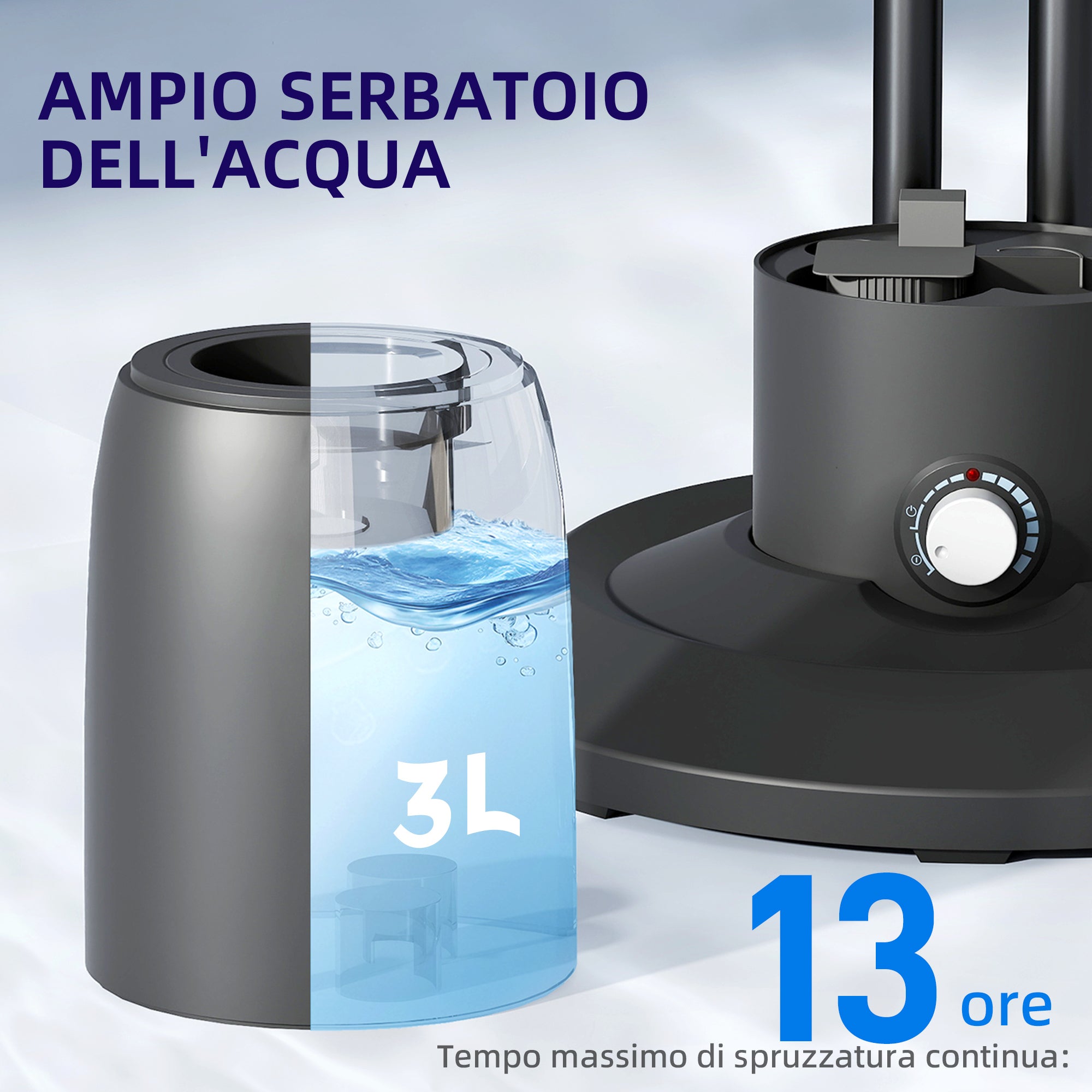 Ventilatore Nebulizzatore Regolabile a 3 Velocità con Oscillazione 75° in Metallo e Plastica Nero