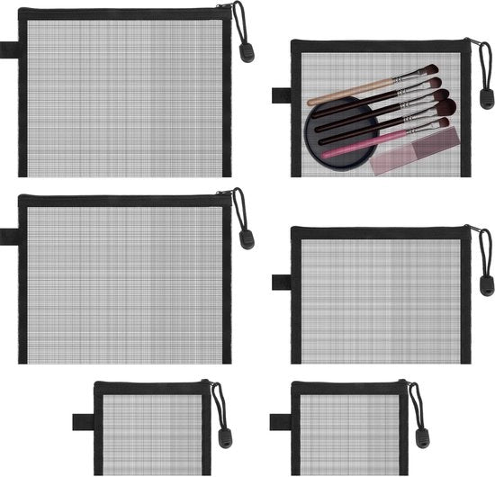 Organizzatore 6-comparto per accessori, borsa per penne, borsa a rete con cerniera, borsa per giocattoli, custodia trasparente, borsa portatile per scuola, ufficio e cosmetici