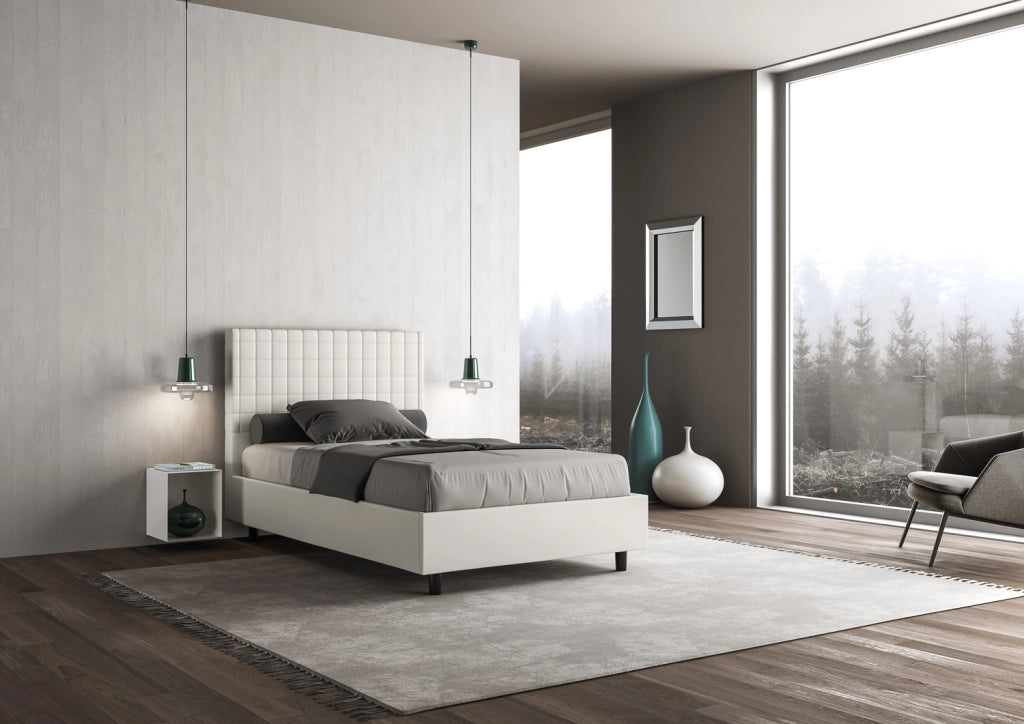 BS COM Letto una piazza e mezza senza rete imbottito 130x190 similpelle bianco