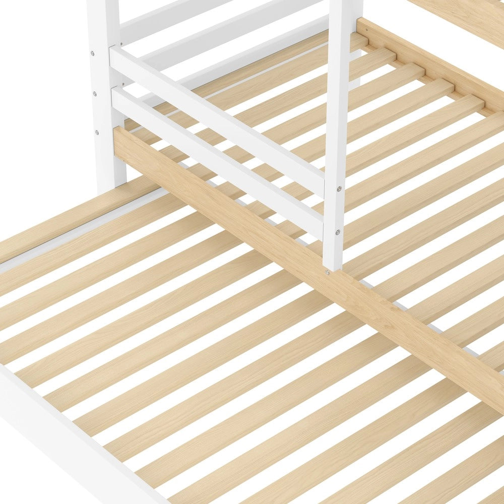 Letto a Castello con Letto Estraibile ¨C MINIMAL ¨C Bianco, 90x200, Legno, Finestra, Contenitore