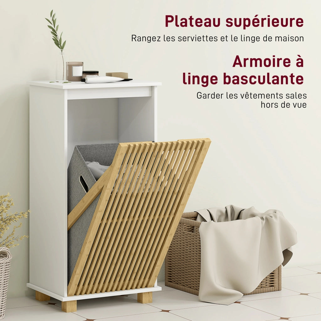 Mobile bagno con cesto portabiancheria ¨C Xylo ¨C Bamb¨´ naturale e bianco
