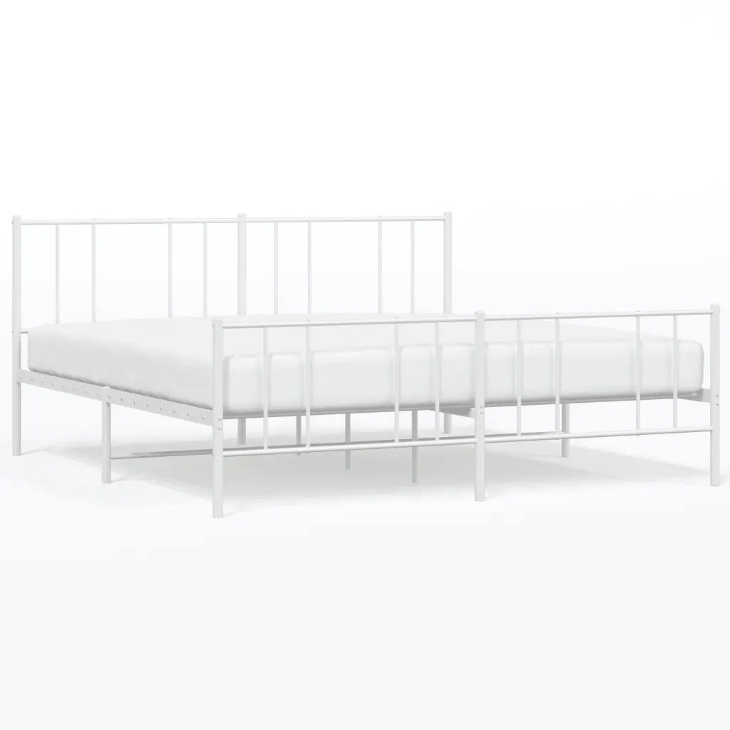 Letto matrimoniale | Letto per adulti | Giroletto con Testiera e Pediera Metallo Bianco 200x200 cm