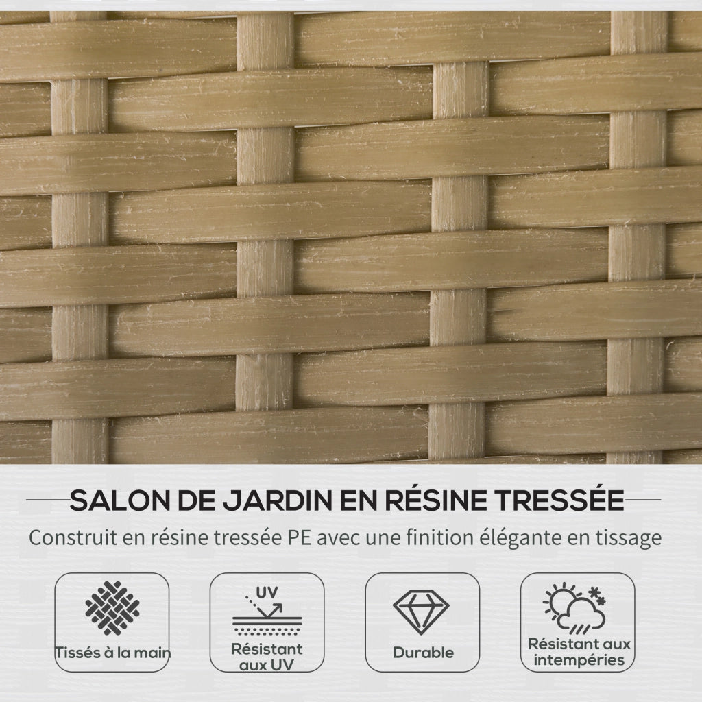 Set divano angolare da giardino in polyrattan con tavolino e cuscini ¨C zephmum ¨C crema