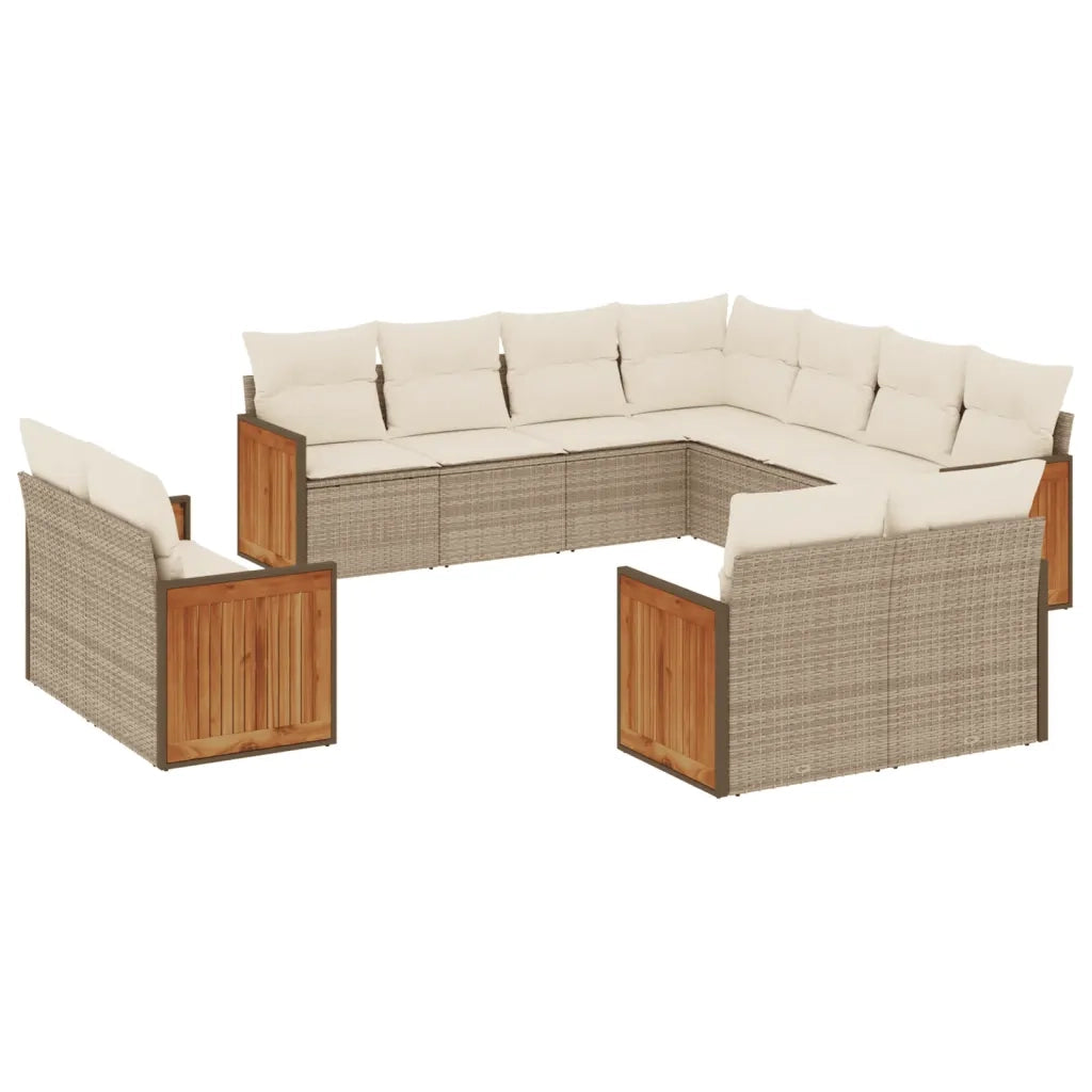 Set Divani da Giardino 11 pz con Cuscini Beige in Polyrattan 3228179