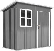 Casetta da Giardino Porta Attrezzi in Lamiera Acciaio Zincato, 2.55m² Capanno da Giardino con Porta Blocco Tetto Inclinato, Capannone per Prato, Patio, Cortile, Esterno, 221x133x190cm, Grigio