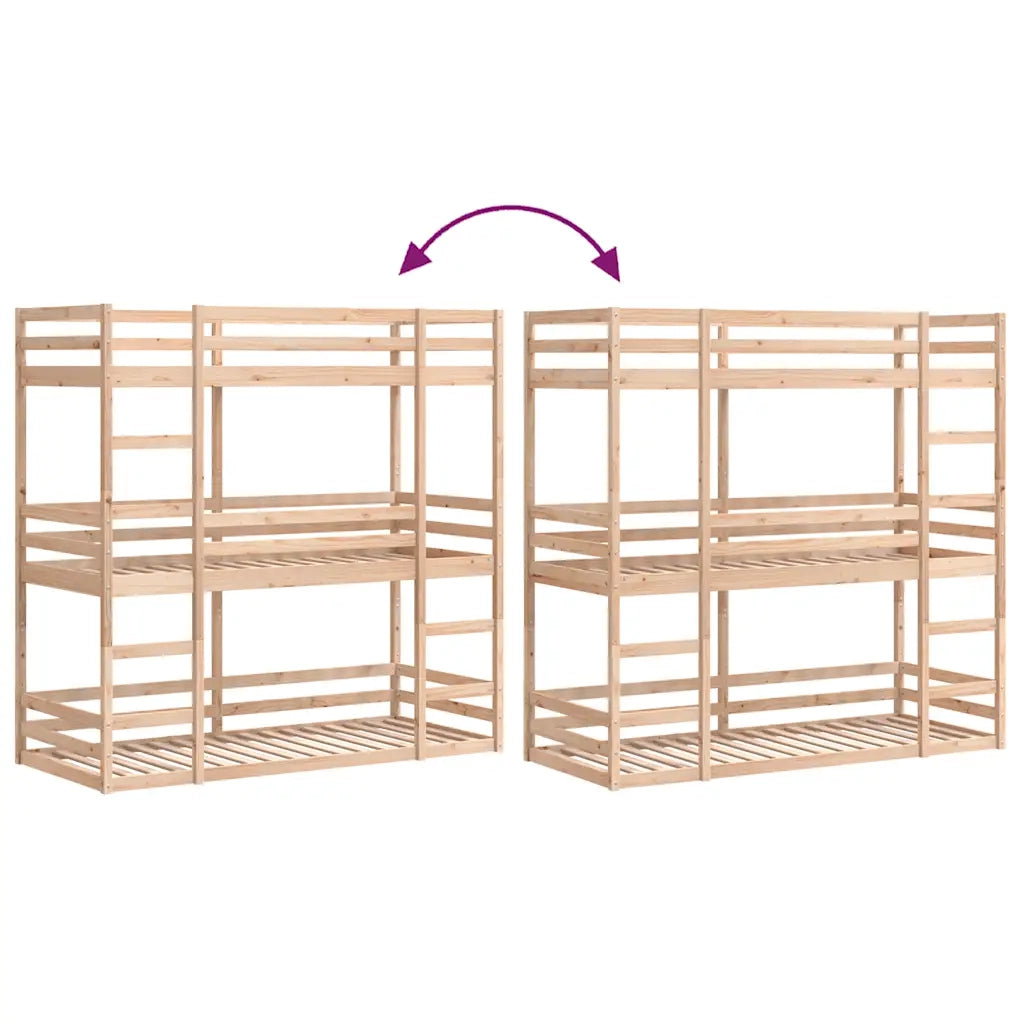 Letto a Castello Triplo 75x190 cm in Legno Massello di Pino 3284260