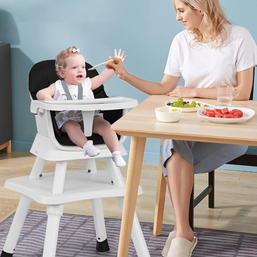 Seggiolone per neonati con imbracatura a 5 punti cuscino rimovibile, Seggiolone per bambini convertibile Nero-Seggioloni