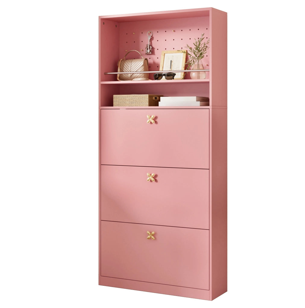 Scarpiera 80 x 24 x 178,5 cm in pannelli truciolari rosa per ingresso