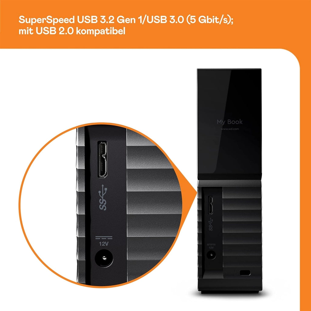 22TB My Book Hard Disk Esterno per Desktop, USB 3.2 Gen 1, exFAT, SuperSpeed USB-A, Protezion con password, Software per la gestion e il backup, Formatto per Windows and MacOS, Nero