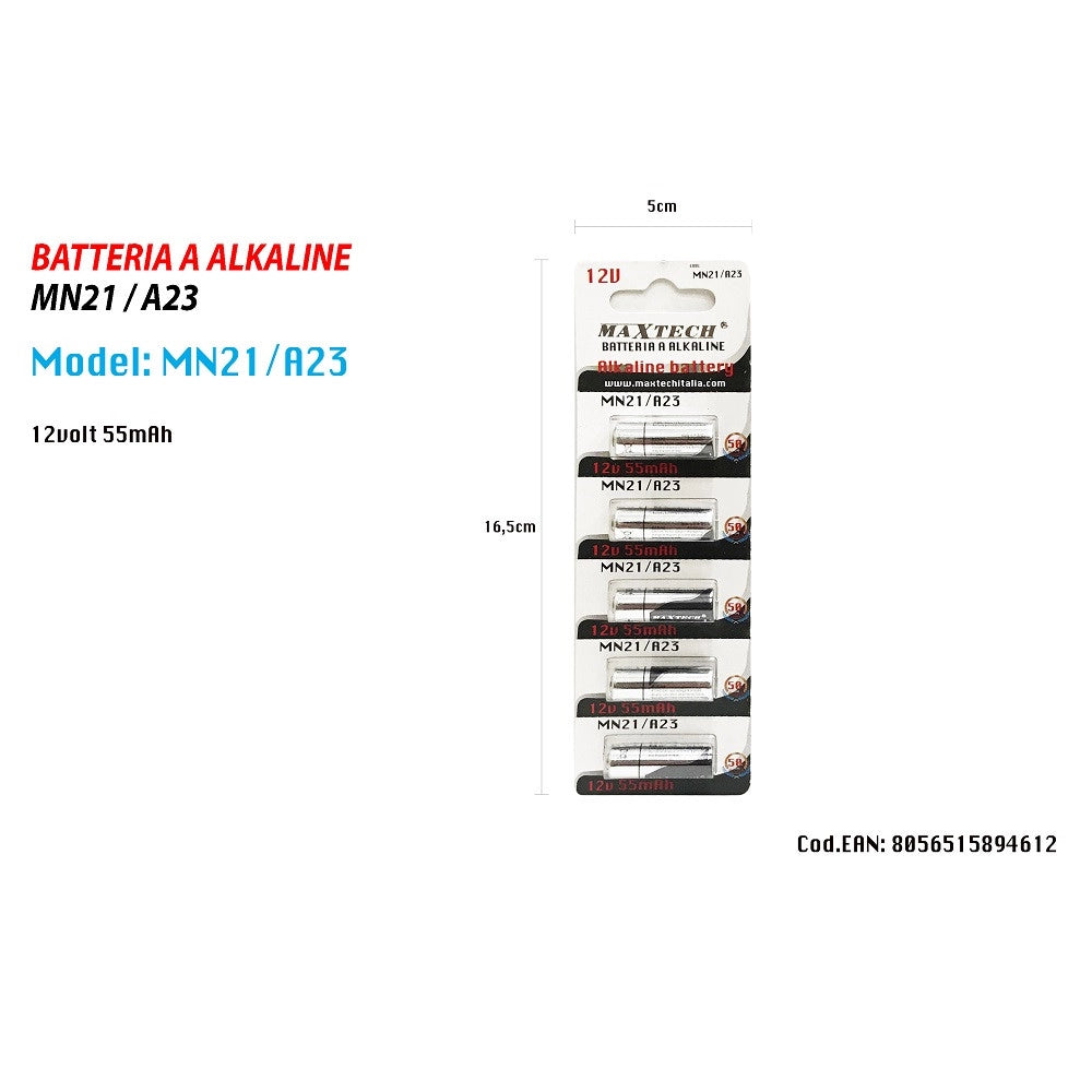Trade Shop - 5 Pile Batterie Alkaline Mn21/a23 12v 55 Mah Alcalina Per Telecomando Maxtech -