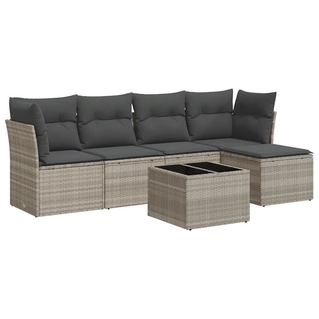 Set Divano da Giardino 6pz con Cuscini Grigio Chiaro Polyrattan 3325278