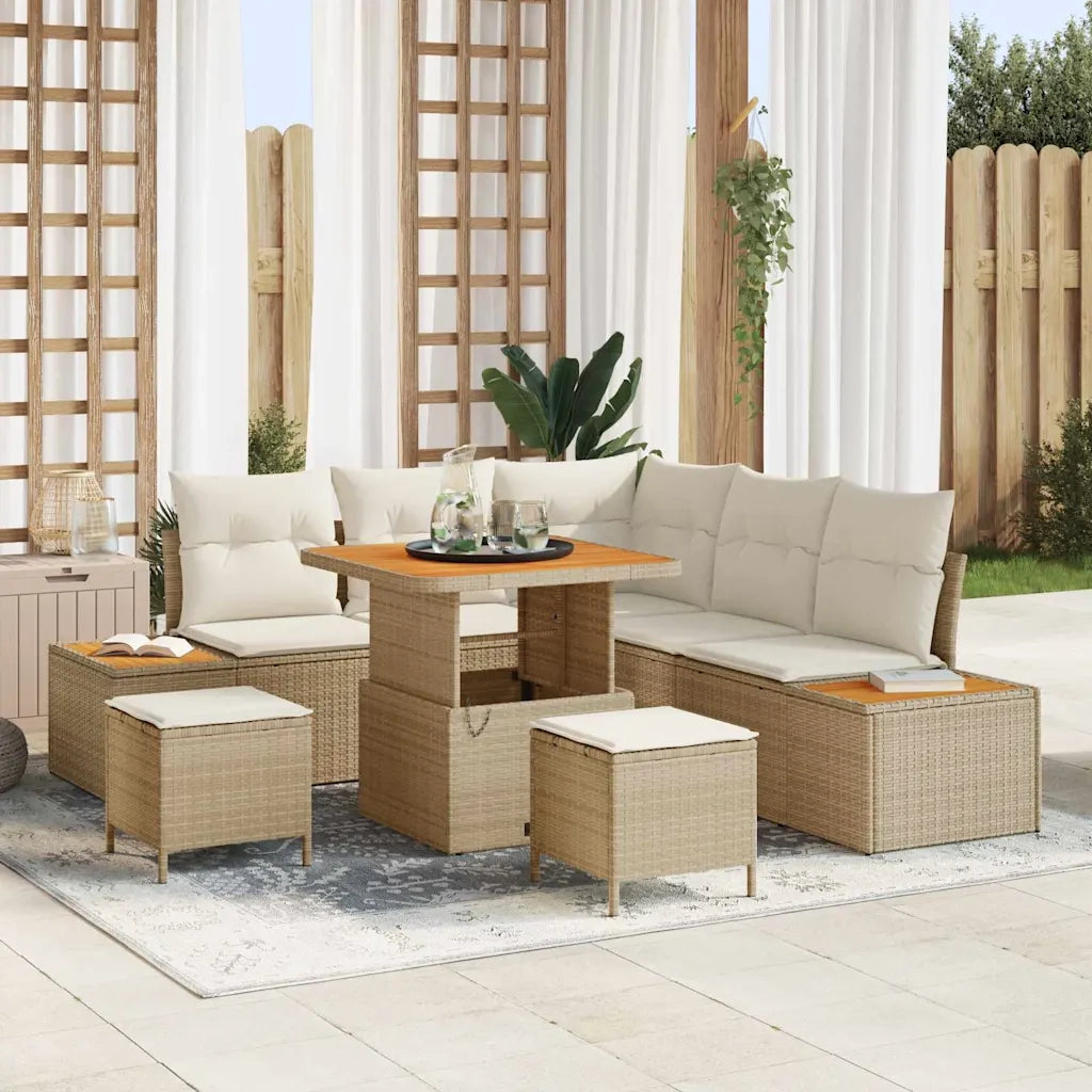 Set Divano da Giardino con cuscino 8 pcs Beige e Crema