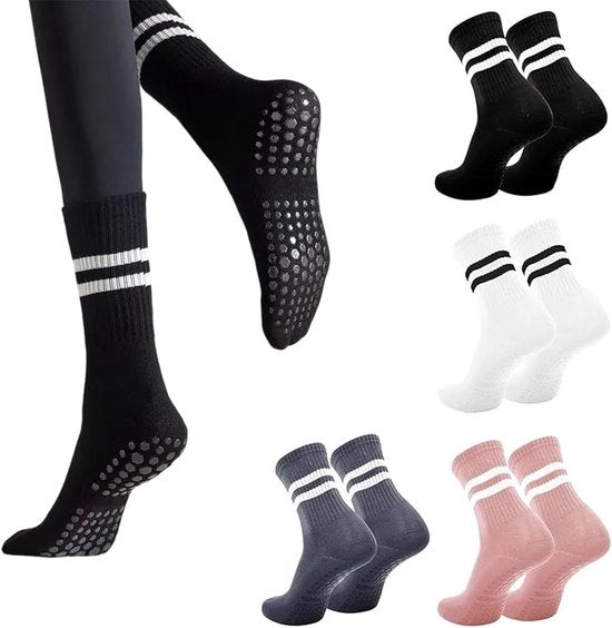 Calze Antiscivolo per Donna con Cintura di Supporto e Grip, 4 Paia, Flessibili e Respiranti in Cotone con Silicona, Granulanti per Yoga, Pilates e Sport per Ragazze (39-42)