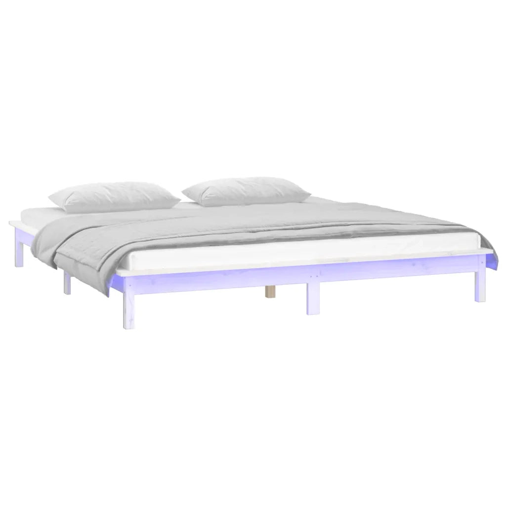 Giroletto LED-Struttura Letto con LED Bianco 135x190 cm Double in Legno Massello 299984