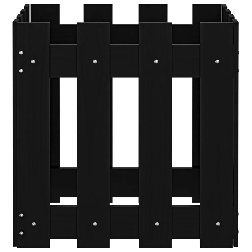 Fioriera | Cassetta per fiori | Vaso Giardino a Recinzione Nera 40x40x40 cm Massello Pino