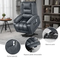 Poltrona Alzapersona Elettrica Reclinabile con 8 Punti di Massaggio Vibrante, 85 x 94 x 107 cm, Grigio