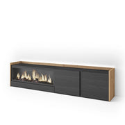 Mobile TV Soggiorno, 212x50x35 cm, Per TV fino a 80", Camino elettrico XXL, LED, Nero e rovere