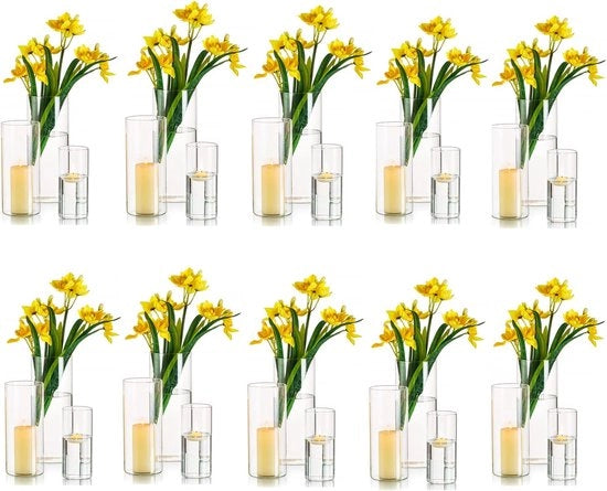 Set di 30 Vasi a Bocca Rotonda in Vetro per Fiori e Candelabri - Diverse Dimensioni