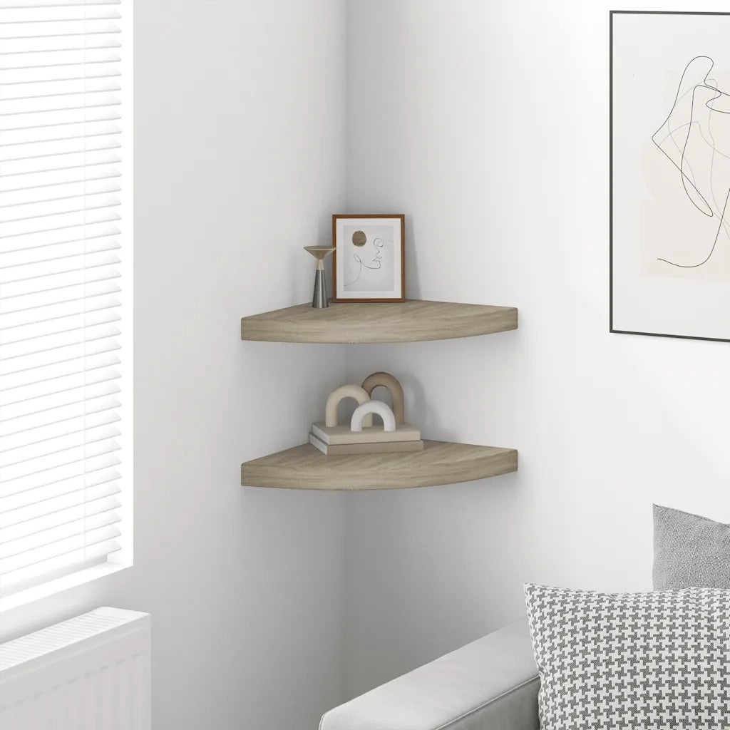 Scaffali Angolari a Parete 2 pz Rovere 35x35x3,8 cm in MDF 323926