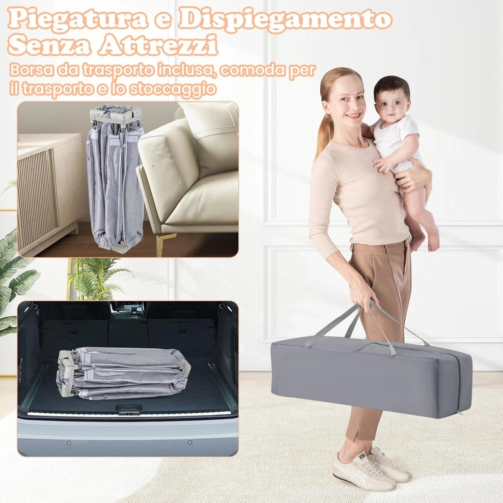 Box per Bambini 150 x 150 cm, Recinto per Neonati Pieghevole in Tessuto Oxford con Rete Traspirante, Centro Attività con 50 Palline, 4 Pezzi Anelli e Borsa (Grigio+Bianco, 150 x 150 cm)