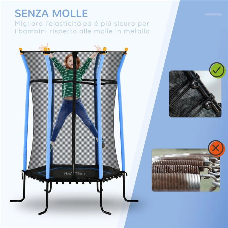 TAPPETO ELASTICO PER BAMBINI CON INGRESSO A CERNIERA E PALI IMBOTTITI IN ACCIAIO PP E EPE Ø 163.5X190 CM AZZURRO