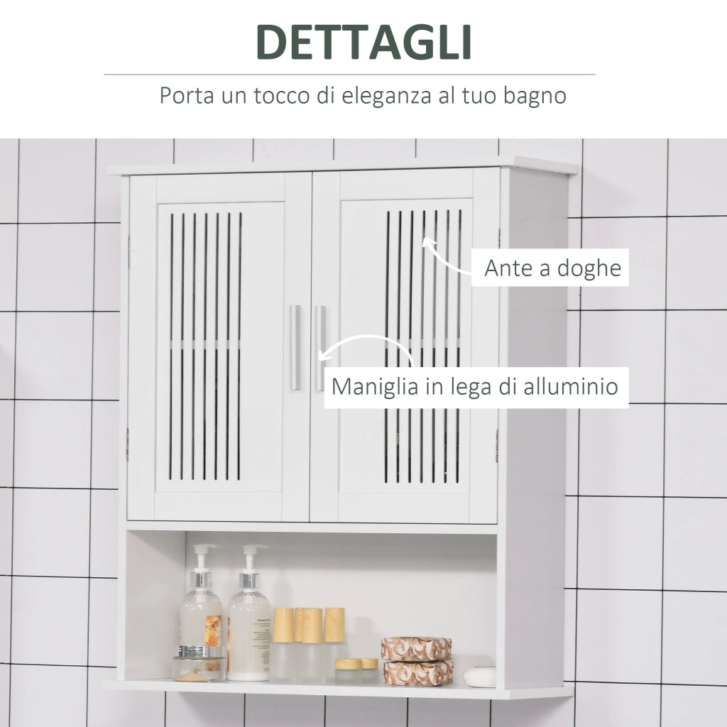 Mobiletto da Bagno a Muro Salvaspazio con Armadietto e Ripiano, 60x20x70 cm, Bianco