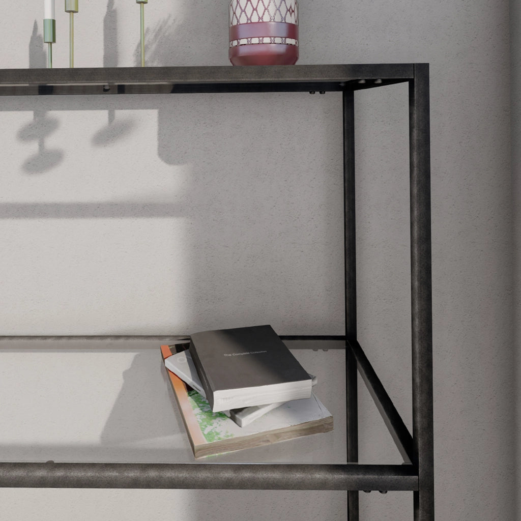 Tavolo a Consolle Konnevesi in Metallo Nero con 2 Piani in Vetro Temperato 85 x 80 x 30 cm [en.casa]