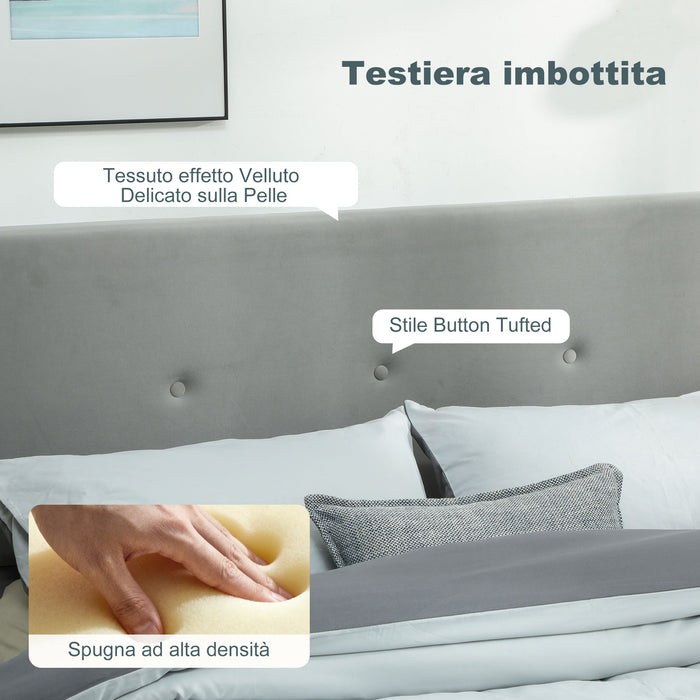 Letto a 1 Piazza e Mezza Contenitore 195x141x106 cm con Spazio a Scomparsa e Testiera Vellutata a Trapunta in Legno e